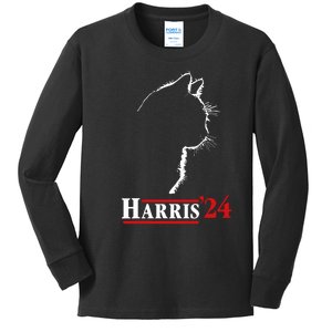 Cat Ladies For Kamala Funny Cat 2024 President Kamalaharris Kids Long Sleeve Shirt