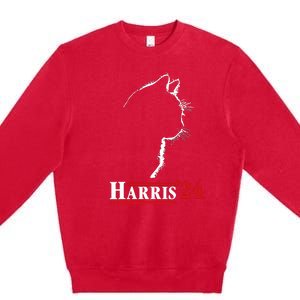 Cat Ladies For Kamala Funny Cat 2024 President Kamalaharris Premium Crewneck Sweatshirt