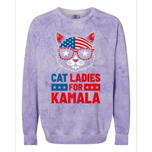 Cat Ladies For Kamala Funny Cat 2024 President Kamala Harris Colorblast Crewneck Sweatshirt