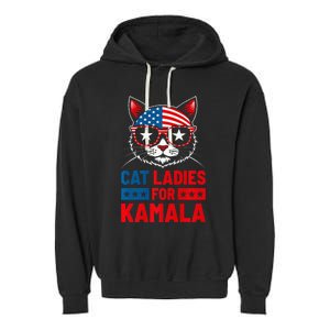 Cat Ladies For Kamala Funny Cat 2024 President Kamala Harris Garment-Dyed Fleece Hoodie