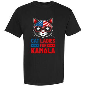 Cat Ladies For Kamala Funny Cat 2024 President Kamala Harris Garment-Dyed Heavyweight T-Shirt