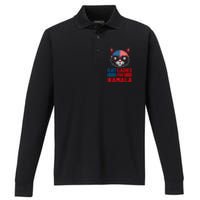 Cat Ladies For Kamala Funny Cat 2024 President Kamala Harris Performance Long Sleeve Polo