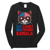 Cat Ladies For Kamala Funny Cat 2024 President Kamala Harris Long Sleeve Shirt