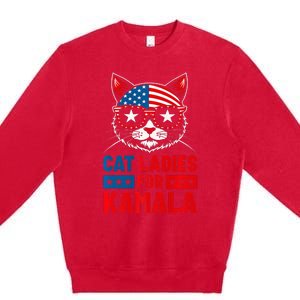 Cat Ladies For Kamala Funny Cat 2024 President Kamala Harris Premium Crewneck Sweatshirt