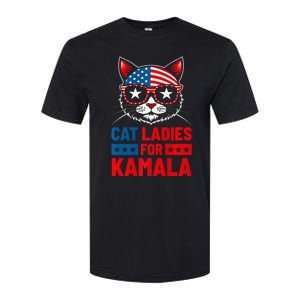 Cat Ladies For Kamala Funny Cat 2024 President Kamala Harris Softstyle CVC T-Shirt