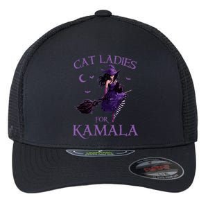 Cat Ladies For Kamala Harris 2024 Witches Harris Halloween Flexfit Unipanel Trucker Cap