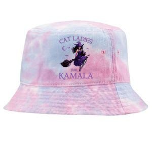 Cat Ladies For Kamala Harris 2024 Witches Harris Halloween Tie-Dyed Bucket Hat