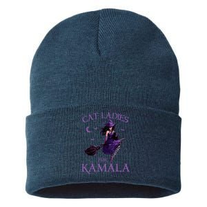 Cat Ladies For Kamala Harris 2024 Witches Harris Halloween Sustainable Knit Beanie