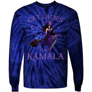 Cat Ladies For Kamala Harris 2024 Witches Harris Halloween Tie-Dye Long Sleeve Shirt