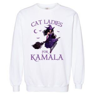 Cat Ladies For Kamala Harris 2024 Witches Harris Halloween Garment-Dyed Sweatshirt