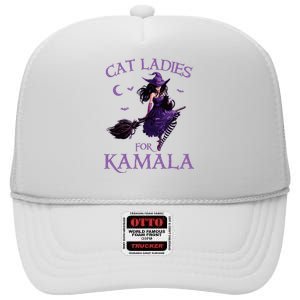 Cat Ladies For Kamala Harris 2024 Witches Harris Halloween High Crown Mesh Back Trucker Hat