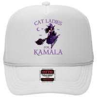 Cat Ladies For Kamala Harris 2024 Witches Harris Halloween High Crown Mesh Back Trucker Hat