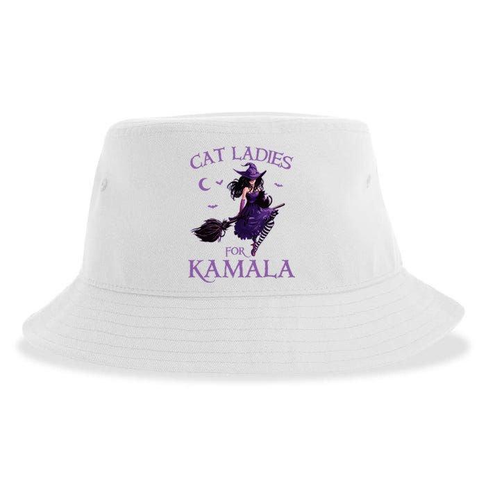 Cat Ladies For Kamala Harris 2024 Witches Harris Halloween Sustainable Bucket Hat