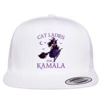 Cat Ladies For Kamala Harris 2024 Witches Harris Halloween Flat Bill Trucker Hat