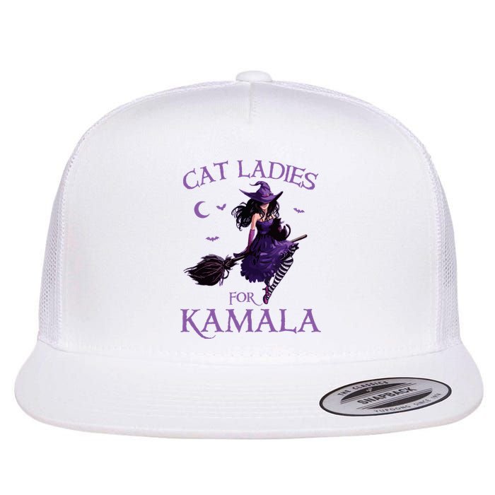 Cat Ladies For Kamala Harris 2024 Witches Harris Halloween Flat Bill Trucker Hat