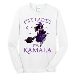 Cat Ladies For Kamala Harris 2024 Witches Harris Halloween Tall Long Sleeve T-Shirt