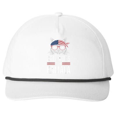 Cat Ladies For Kamala Funny Cat 2024 President Kamalaharris Snapback Five-Panel Rope Hat