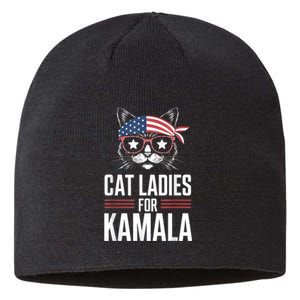 Cat Ladies For Kamala Funny Cat 2024 President Kamalaharris Sustainable Beanie