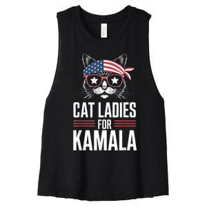 Cat Ladies For Kamala Funny Cat 2024 President Kamalaharris Women's Racerback Cropped Tank