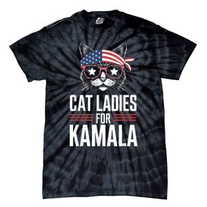 Cat Ladies For Kamala Funny Cat 2024 President Kamalaharris Tie-Dye T-Shirt