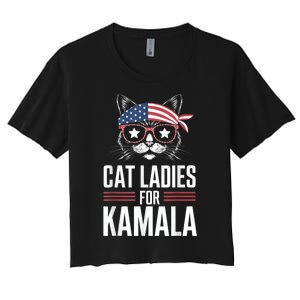 Cat Ladies For Kamala Funny Cat 2024 President Kamalaharris Women's Crop Top Tee