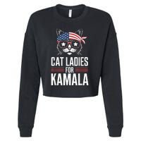 Cat Ladies For Kamala Funny Cat 2024 President Kamalaharris Cropped Pullover Crew