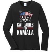 Cat Ladies For Kamala Funny Cat 2024 President Kamalaharris Ladies Long Sleeve Shirt