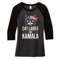 Cat Ladies For Kamala Funny Cat 2024 President Kamalaharris Women's Tri-Blend 3/4-Sleeve Raglan Shirt