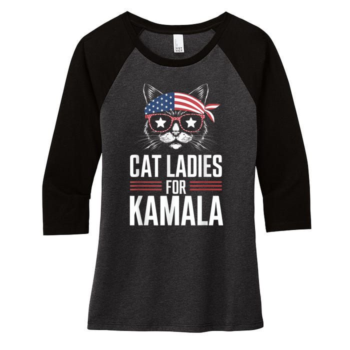 Cat Ladies For Kamala Funny Cat 2024 President Kamalaharris Women's Tri-Blend 3/4-Sleeve Raglan Shirt