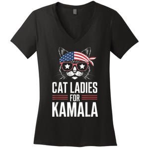 Cat Ladies For Kamala Funny Cat 2024 President Kamalaharris Women's V-Neck T-Shirt