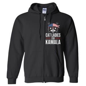 Cat Ladies For Kamala Funny Cat 2024 President Kamalaharris Full Zip Hoodie