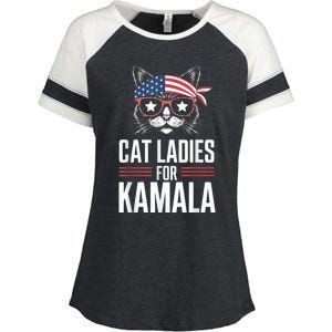 Cat Ladies For Kamala Funny Cat 2024 President Kamalaharris Enza Ladies Jersey Colorblock Tee