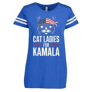 Cat Ladies For Kamala Funny Cat 2024 President Kamalaharris Enza Ladies Jersey Football T-Shirt