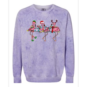 Christmas Lights Flamingo Santa Hat Holiday Xmas Colorblast Crewneck Sweatshirt