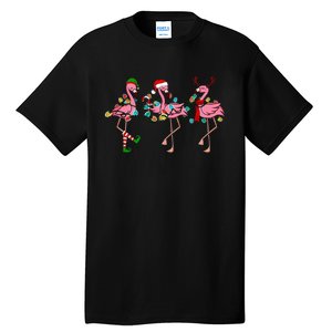 Christmas Lights Flamingo Santa Hat Holiday Xmas Tall T-Shirt