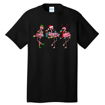 Christmas Lights Flamingo Santa Hat Holiday Xmas Tall T-Shirt