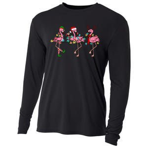 Christmas Lights Flamingo Santa Hat Holiday Xmas Cooling Performance Long Sleeve Crew