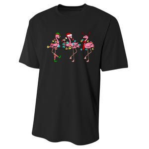 Christmas Lights Flamingo Santa Hat Holiday Xmas Performance Sprint T-Shirt