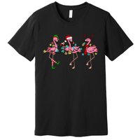 Christmas Lights Flamingo Santa Hat Holiday Xmas Premium T-Shirt