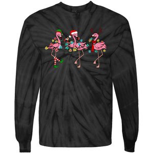 Christmas Lights Flamingo Santa Hat Holiday Xmas Tie-Dye Long Sleeve Shirt