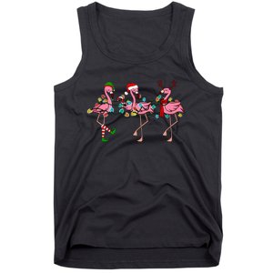 Christmas Lights Flamingo Santa Hat Holiday Xmas Tank Top