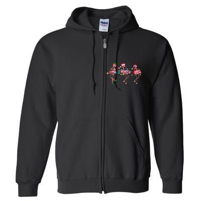 Christmas Lights Flamingo Santa Hat Holiday Xmas Full Zip Hoodie