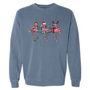 Christmas Lights Flamingo Santa Hat Holiday Xmas Garment-Dyed Sweatshirt