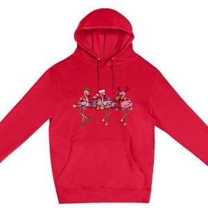 Christmas Lights Flamingo Santa Hat Holiday Xmas Premium Pullover Hoodie