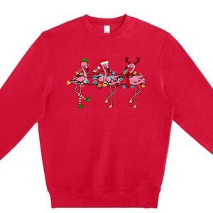 Christmas Lights Flamingo Santa Hat Holiday Xmas Premium Crewneck Sweatshirt