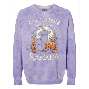 Cat Ladies For Kamala Harris 2024 Halloween Witch Cat Colorblast Crewneck Sweatshirt