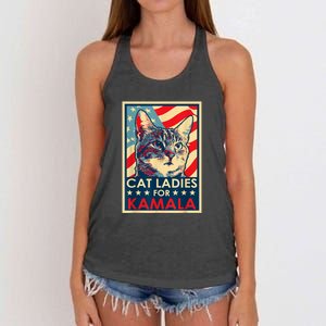 Cat Ladies For Kamala Funny Cat 2024 President Kamalaharris Women's Knotted Racerback Tank