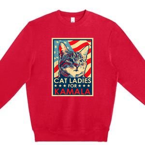 Cat Ladies For Kamala Funny Cat 2024 President Kamalaharris Premium Crewneck Sweatshirt