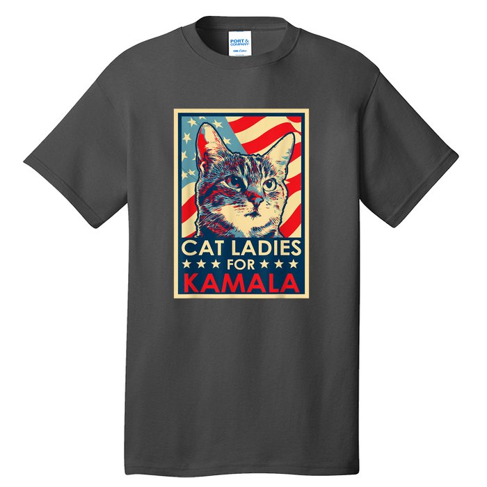 Cat Ladies For Kamala Funny Cat 2024 President Kamalaharris Tall T-Shirt