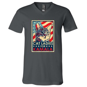 Cat Ladies For Kamala Funny Cat 2024 President Kamalaharris V-Neck T-Shirt